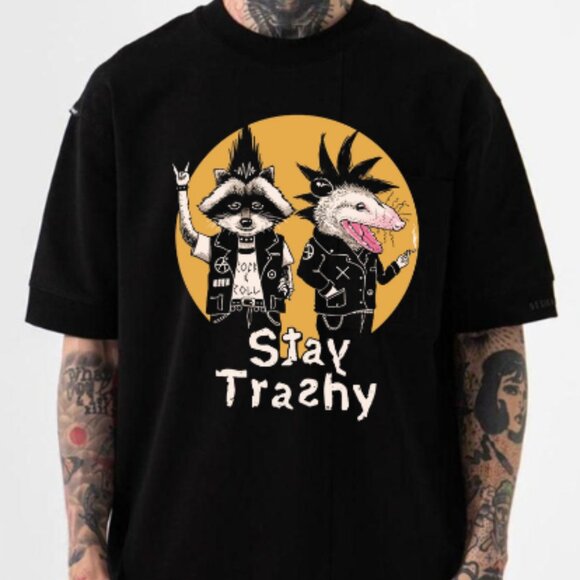 Tops - Funny Stay Trashy T-shirt, Halloween Graphics T-shirt